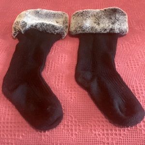 Ugg boot socks. Super warm black knitted. With gray fake fur